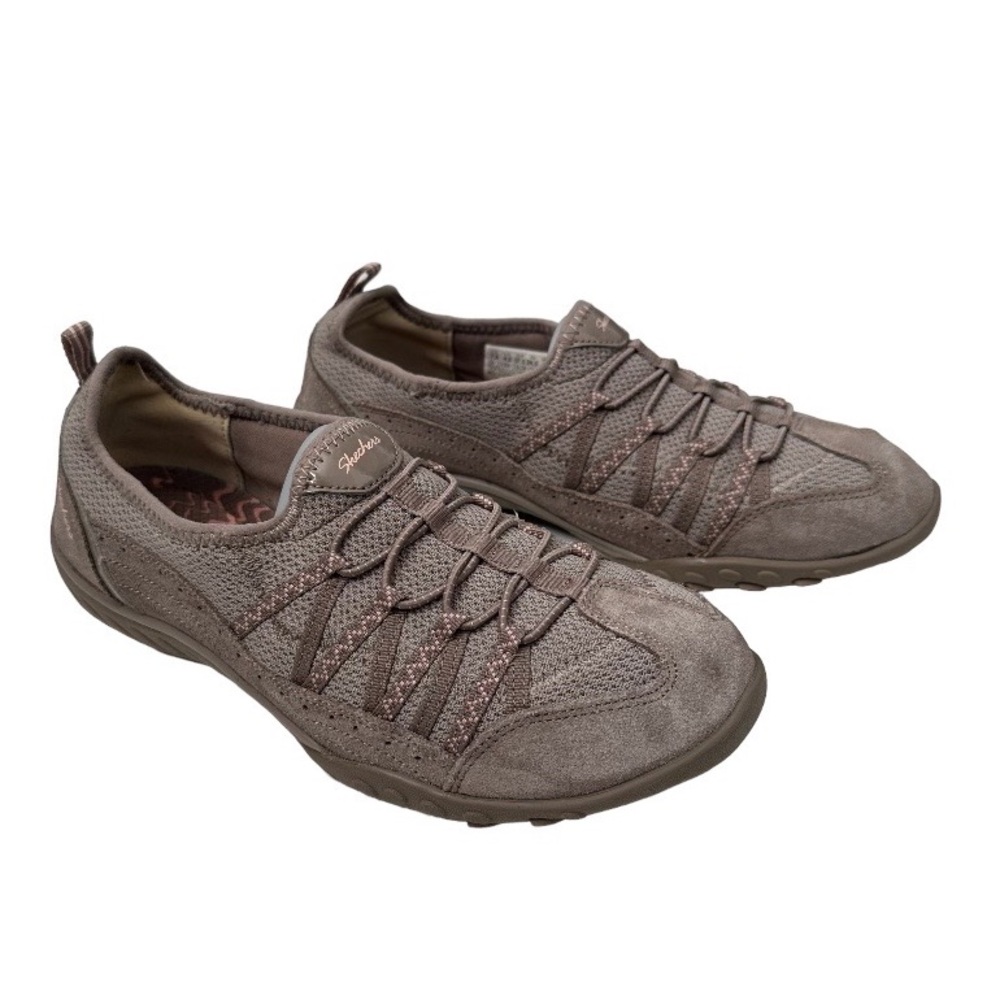Skechers Slip In Air Cooled Memory Foam Bungee Laced Sneakers Taupe Size 7.5